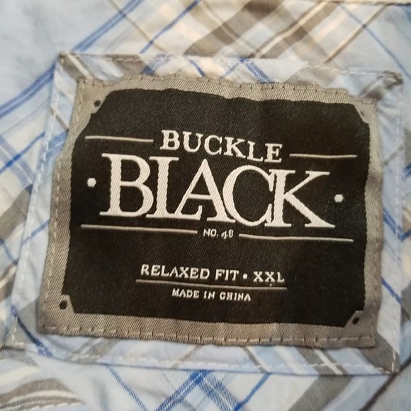 Buckle Black Shirt Men's Extra Extra Large XXL Western BLUE/GRAY Plaid Relaxed - Picture 2 of 8